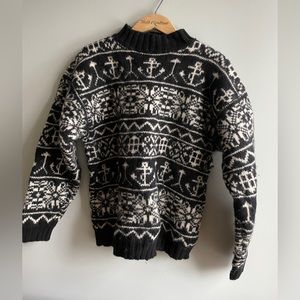 Club Monaco wool sweater, black white sweater, sailing anchor, Christmas sweater